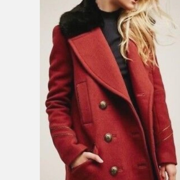 Free People Sedgwick Red Wool Peacoat Military Coat Double Breasted OB514559 - Picture 4 of 10